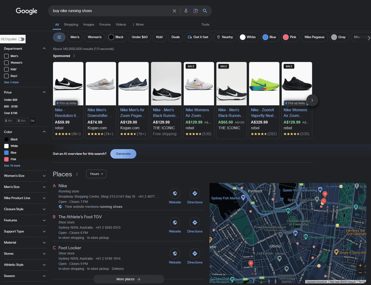 ai search for nike running shoes
